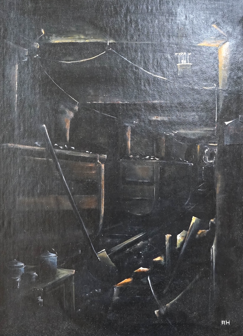 Alan Harris, 'Last one before bait lunch', monogrammed, inscribed and dated 2015 verso, oil on board, 39 x 29cm